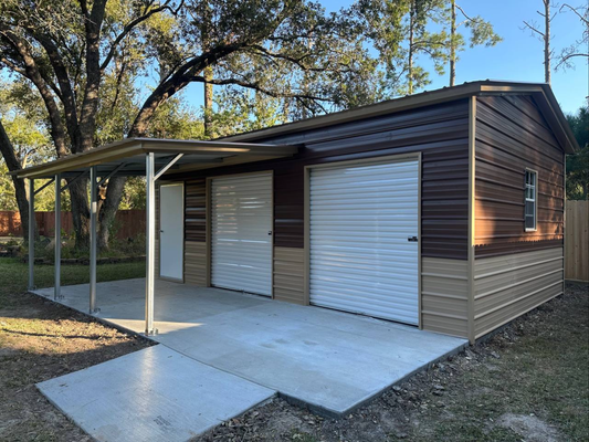 12’x25’x8’ Garage with Lean To - Vertical A Frame Roof