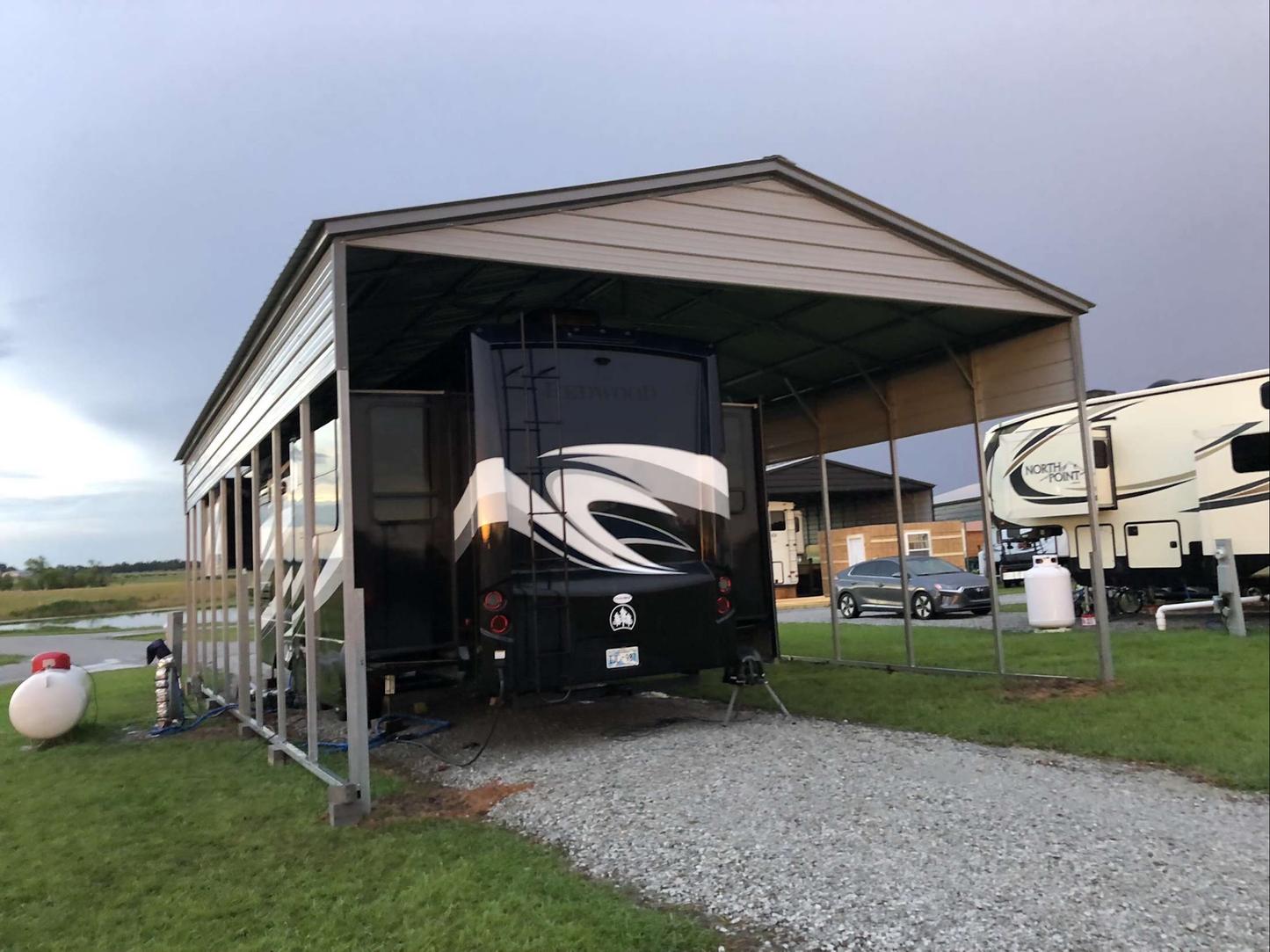 24’x45’x12’ RV Cover - Vertical A Frame Roof