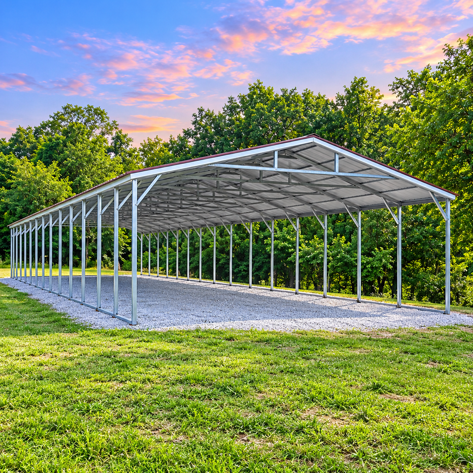 30x100x10 Metal Carport - Vertical Roof